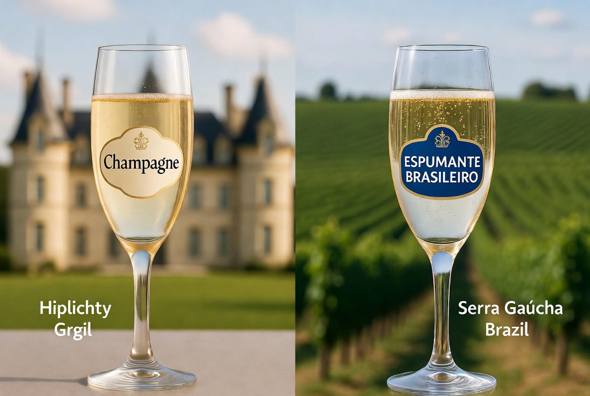 Champagne vs Espumante: Comparação visual entre o luxo francês e o custo-benefício do espumante brasileiro
