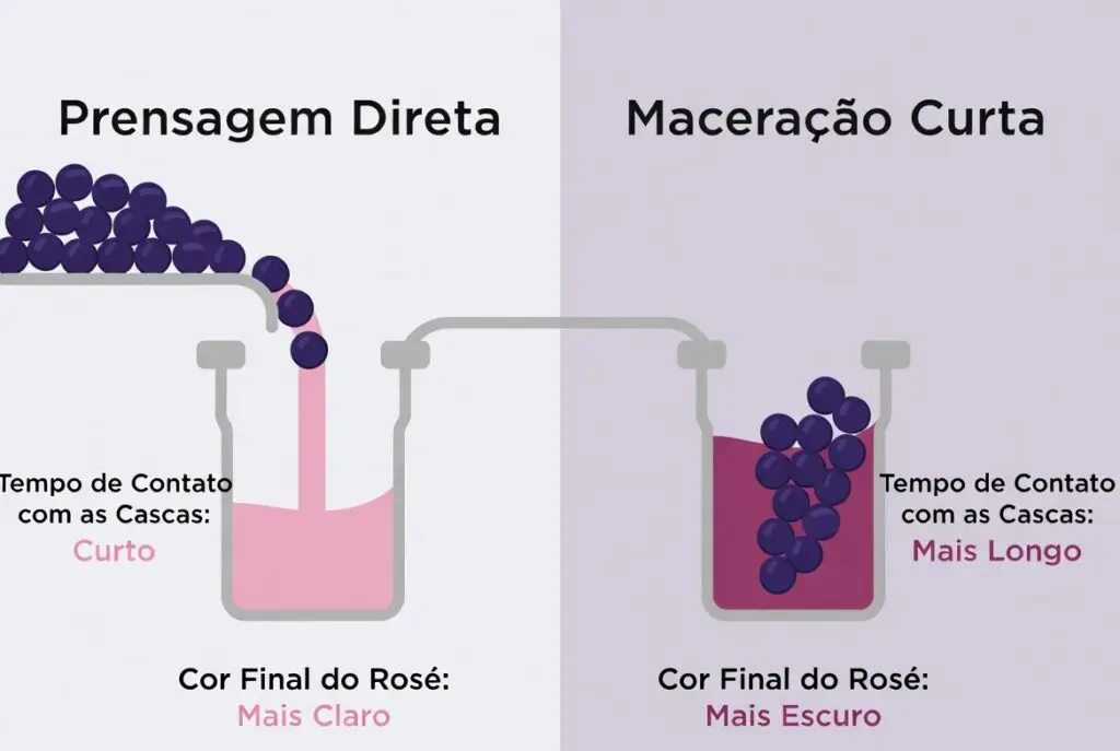 Infográfico: Como a cor do Vinho Rosé Seco é determinada pelo tempo de contato com a casca da uva