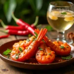 Vinho Comida Picante: Harmonização de Acarajé baiano com vinho branco gelado e pimentas frescas.