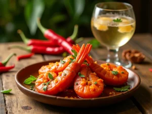 Vinho Comida Picante: Harmonização de Acarajé baiano com vinho branco gelado e pimentas frescas.