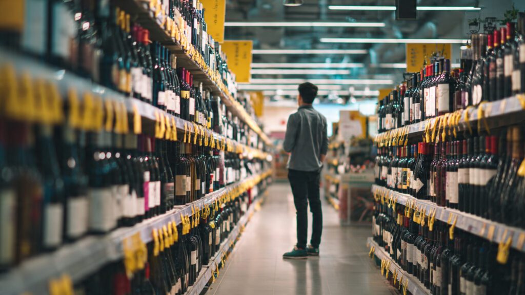 escolhendo-vinho-mercado-1024x576 7 vinhos baratos e bons que valem MUITO a pena em 2026 (lista atualizada e sem erro)