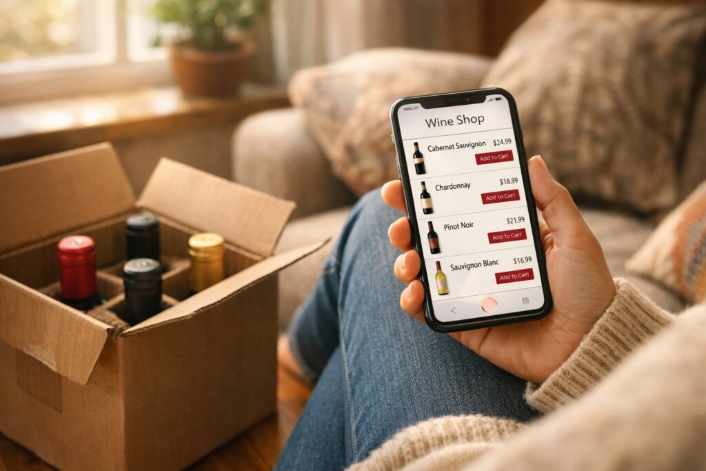 comprar-vinho-online-celular-entrega-1024x683 Guia de Mercado: Como Comprar Vinhos Bons e Baratos em 2026