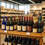 Carrinho de compras de supermercado com uma seleção de garrafas de vinho tinto e branco de bom custo-benefício.